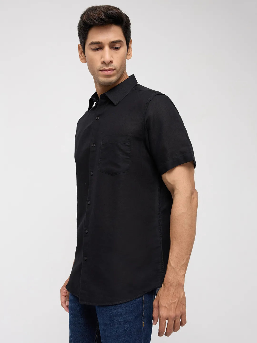 Men Shirt Solid Black Regular Fit