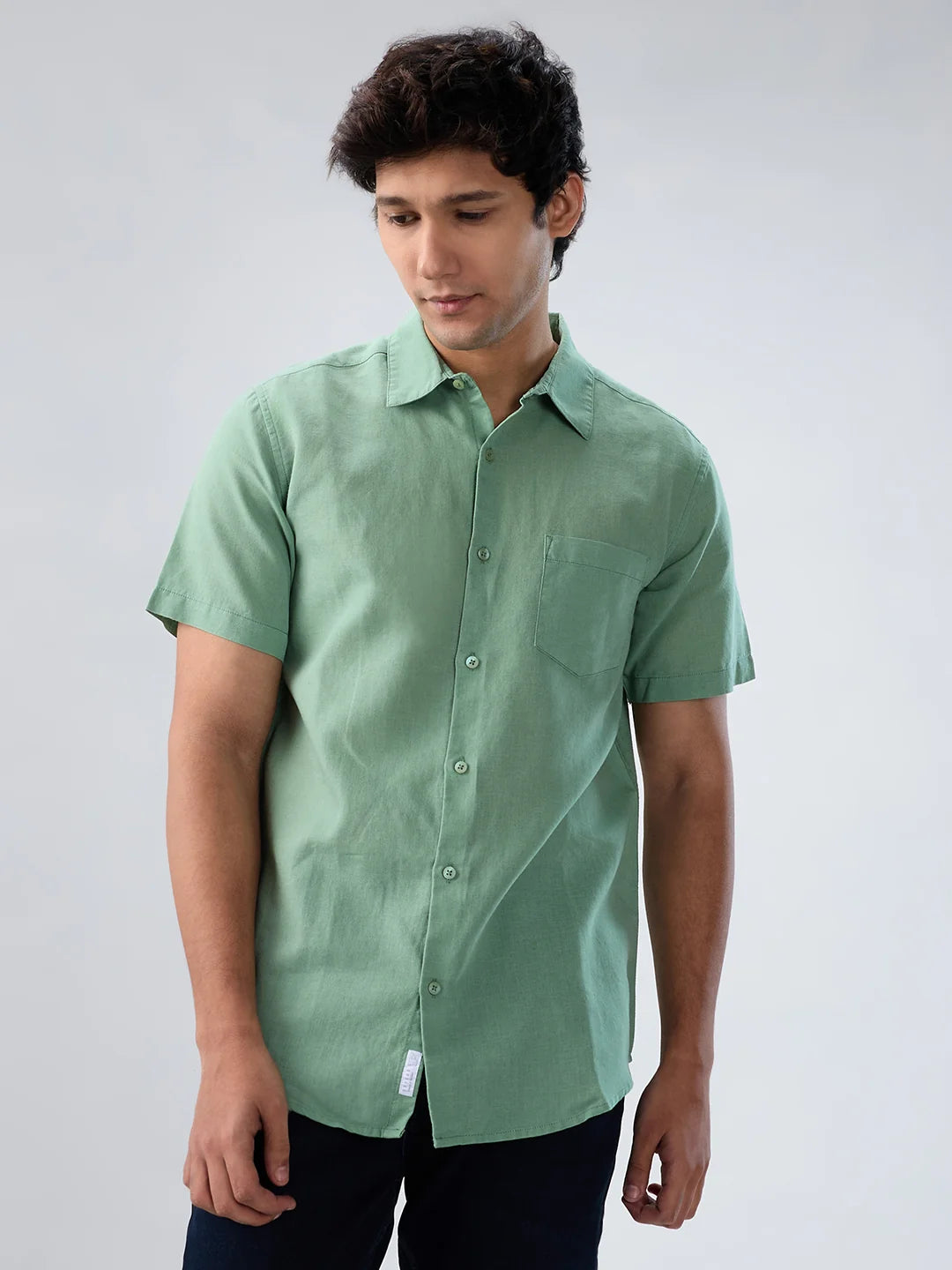 Men Shirt Solid Green Regular Fit