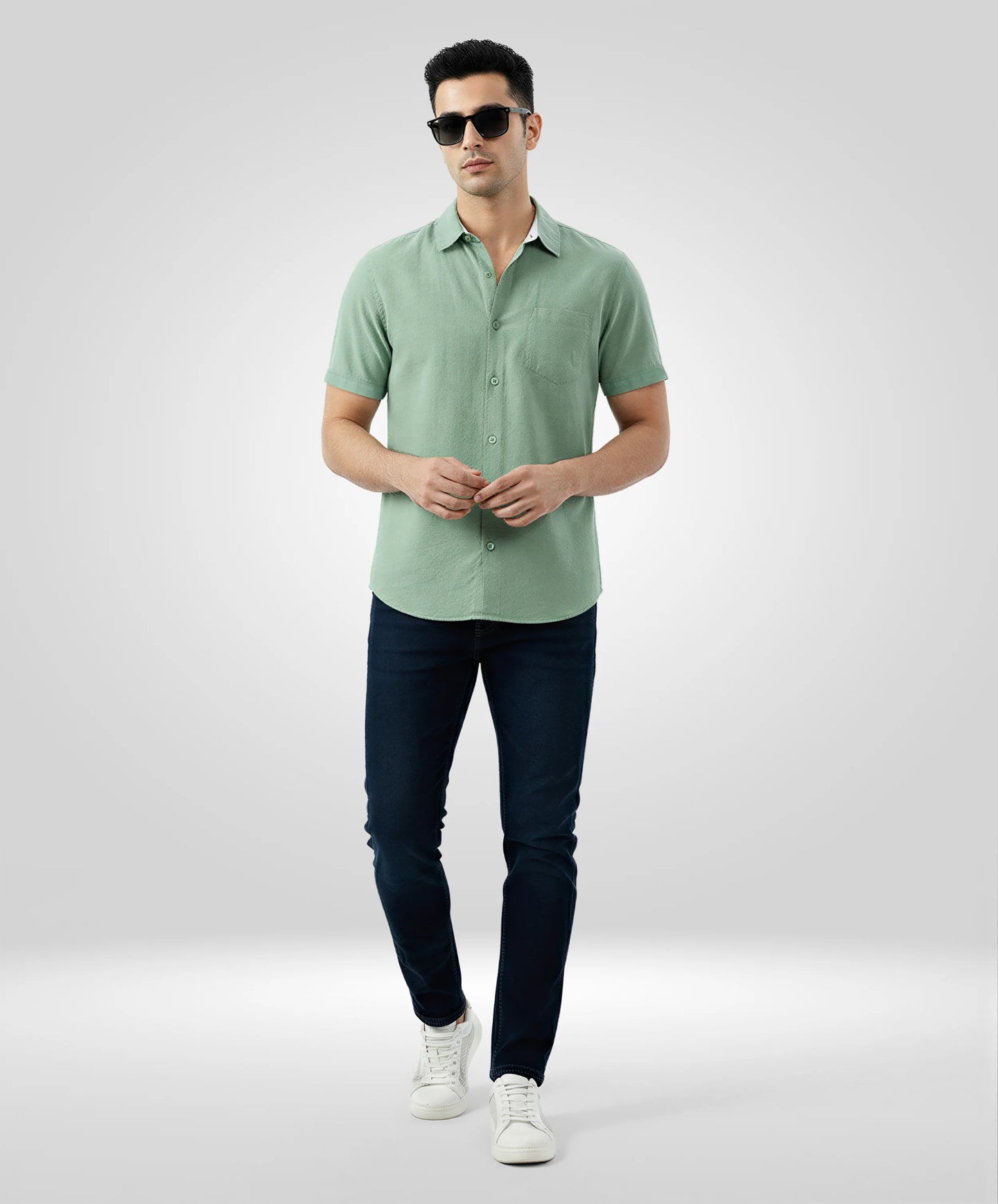 Men Shirt Solid Green Regular Fit