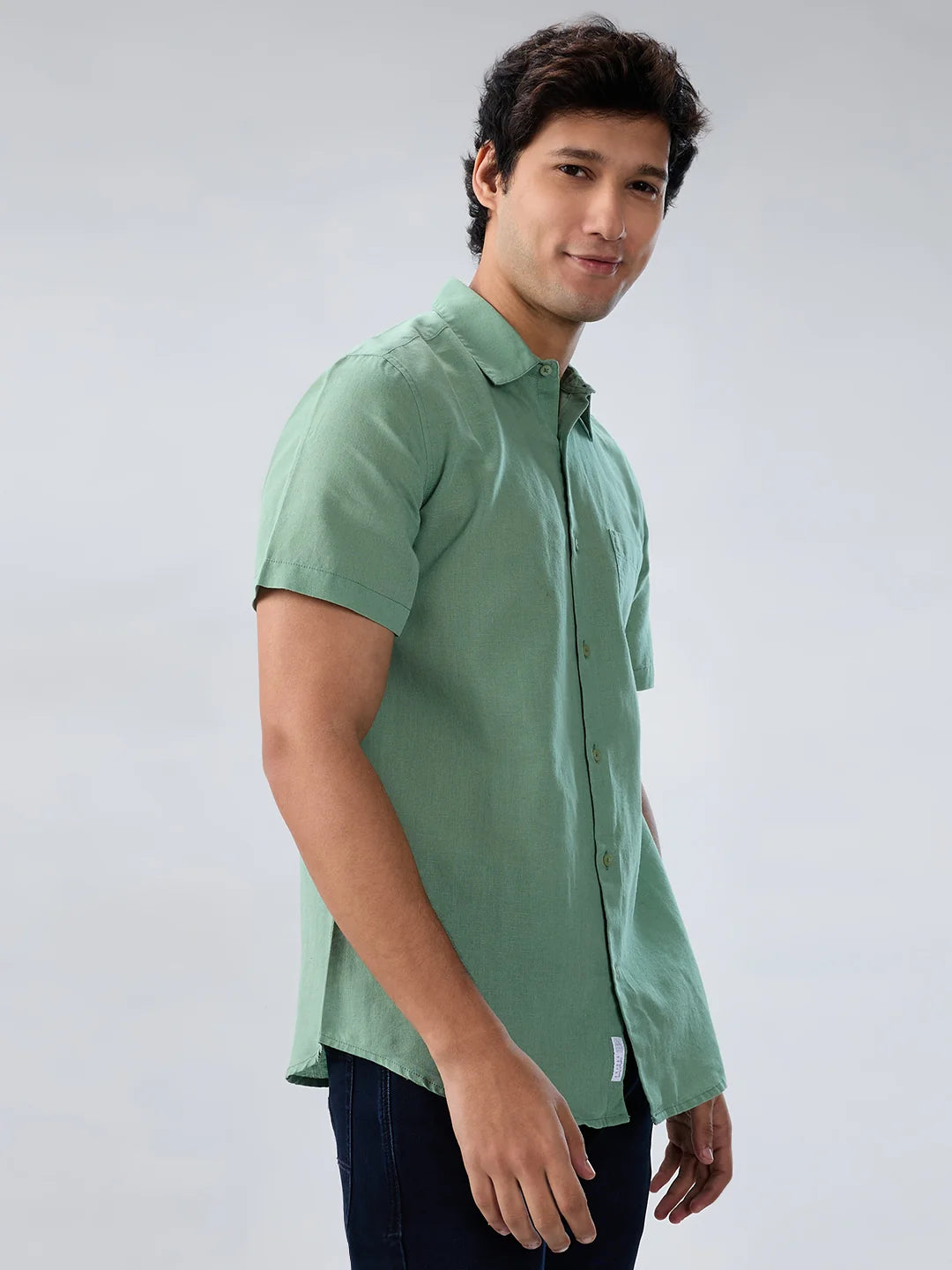 Men Shirt Solid Green Regular Fit