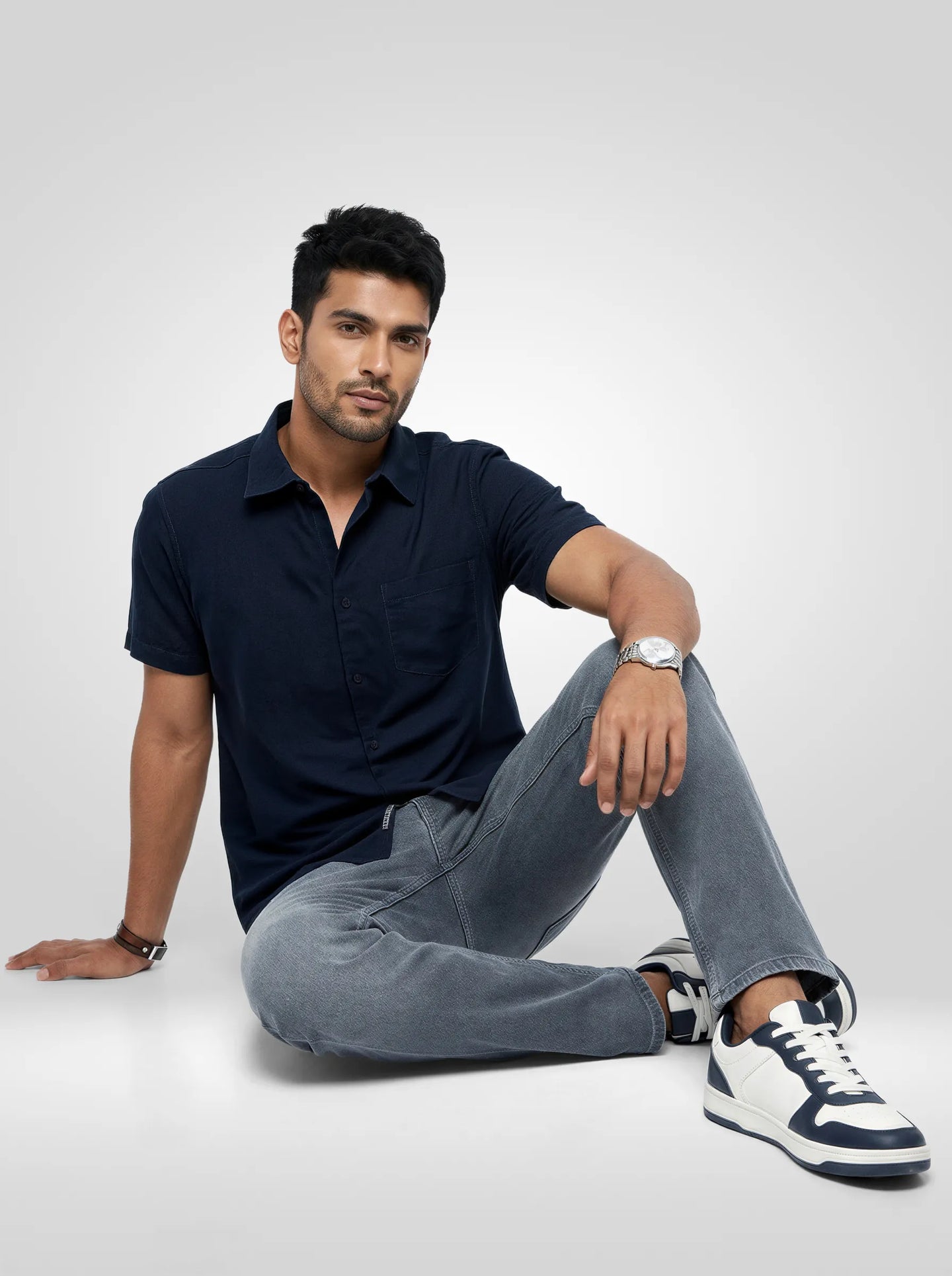 Men Shirt Solid Navy Blue Regular Fit