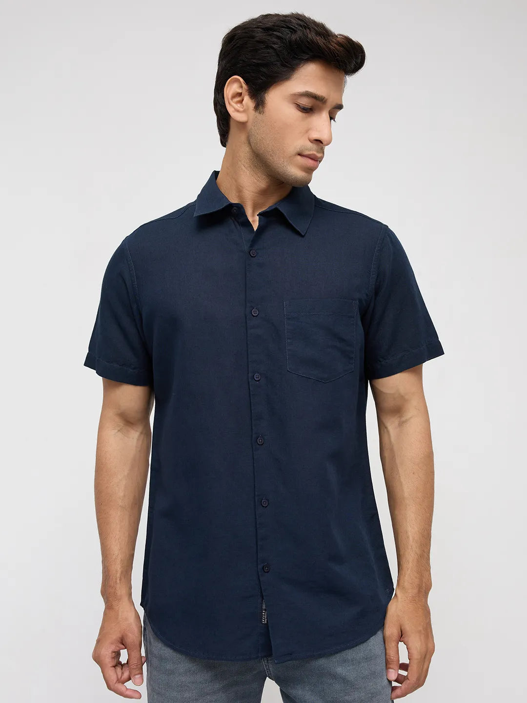 Men Shirt Solid Navy Blue Regular Fit