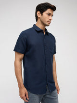 Men Shirt Solid Navy Blue Regular Fit