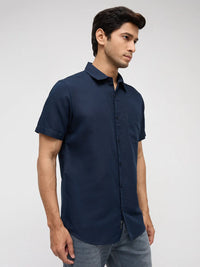 Men Shirt Solid Navy Blue Regular Fit