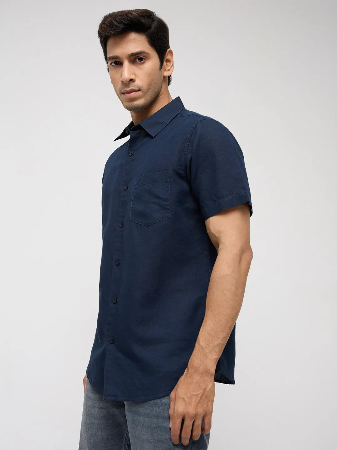Men Shirt Solid Navy Blue Regular Fit