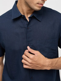 Men Shirt Solid Navy Blue Regular Fit