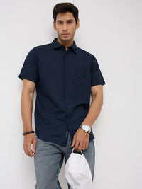 Men Shirt Solid Navy Blue Regular Fit
