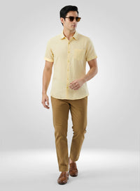 Men Shirt Solid Yellow Regular Fit