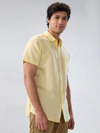 Men Shirt Solid Yellow Regular Fit