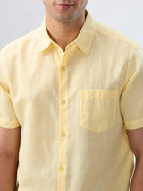 Men Shirt Solid Yellow Regular Fit