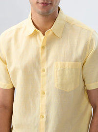 Men Shirt Solid Yellow Regular Fit