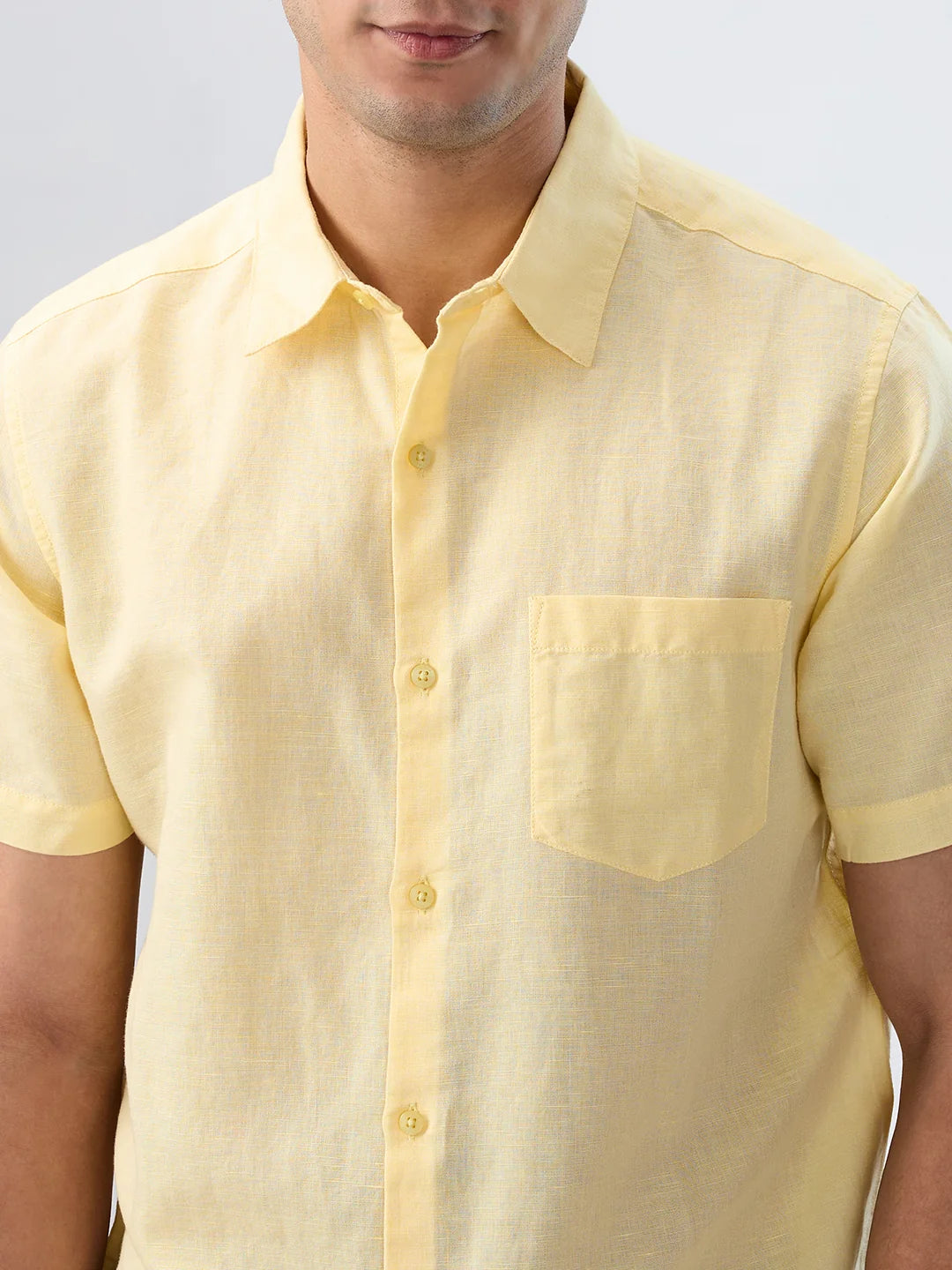 Men Shirt Solid Yellow Regular Fit