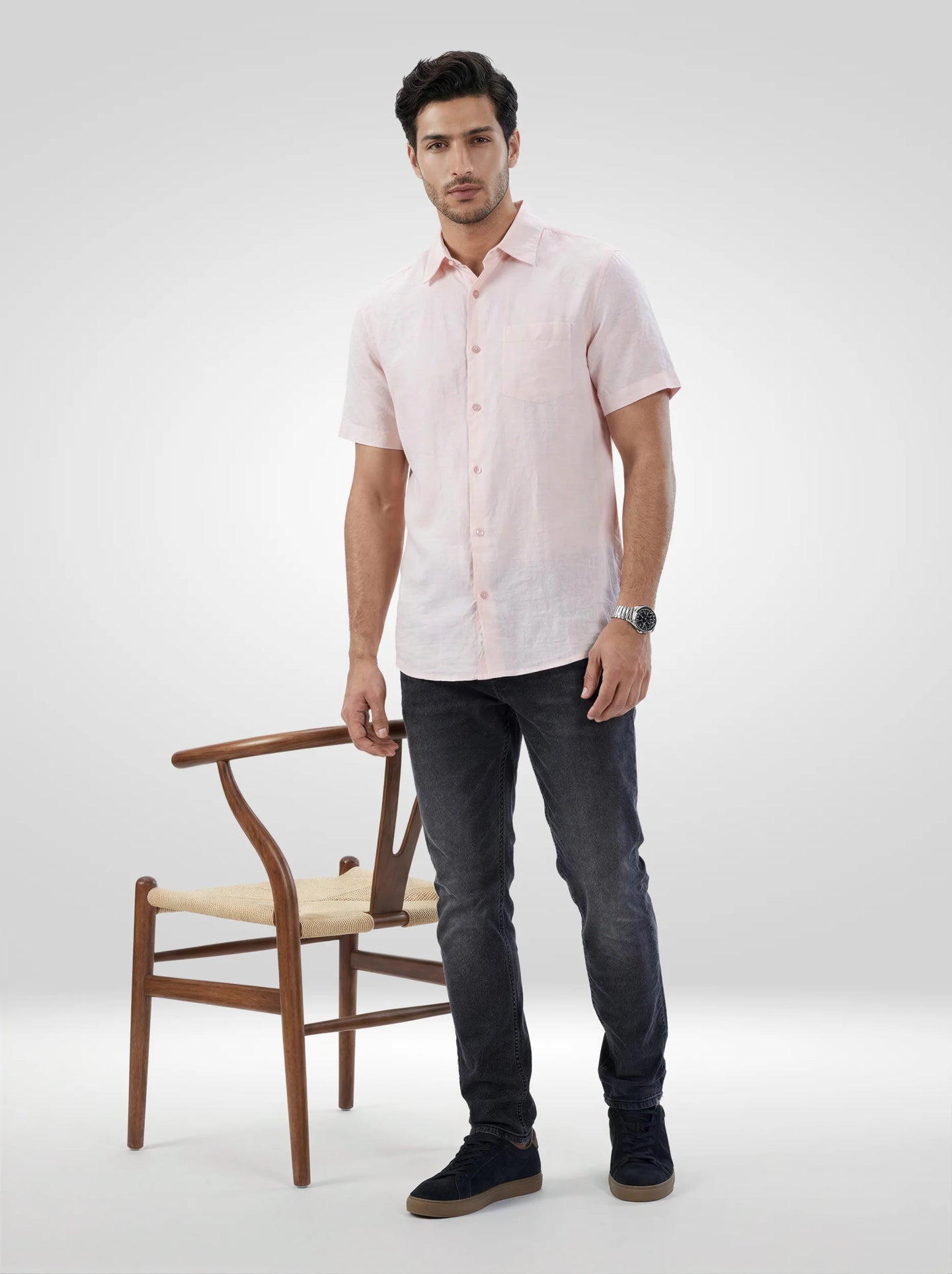 Men Shirt Solid Pink Regular Fit