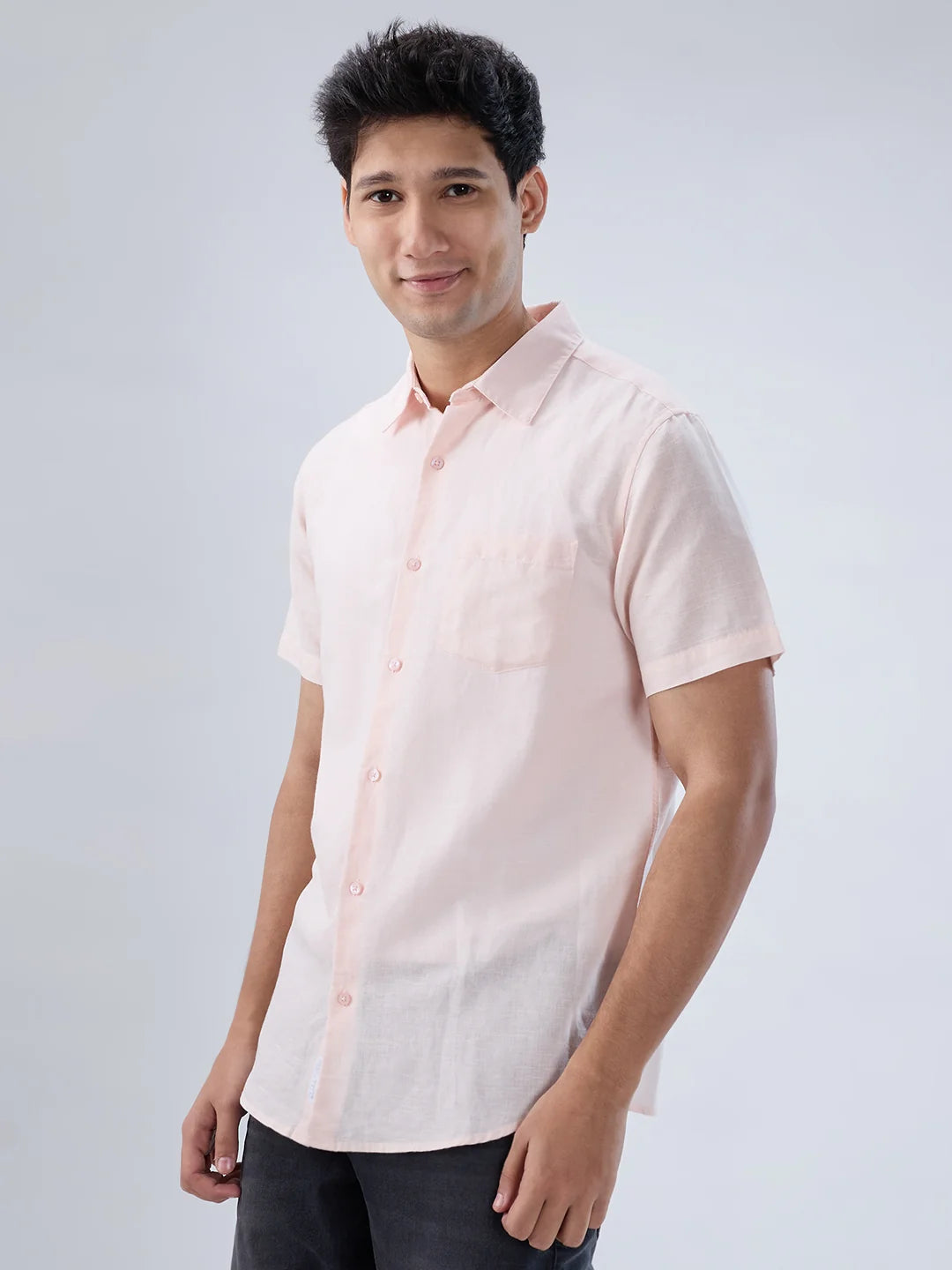 Men Shirt Solid Pink Regular Fit
