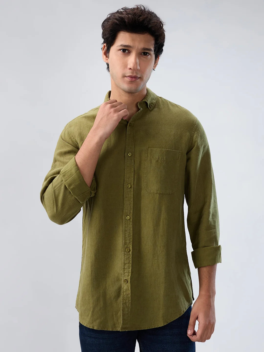 Men Shirt Solid Green Regular Fit