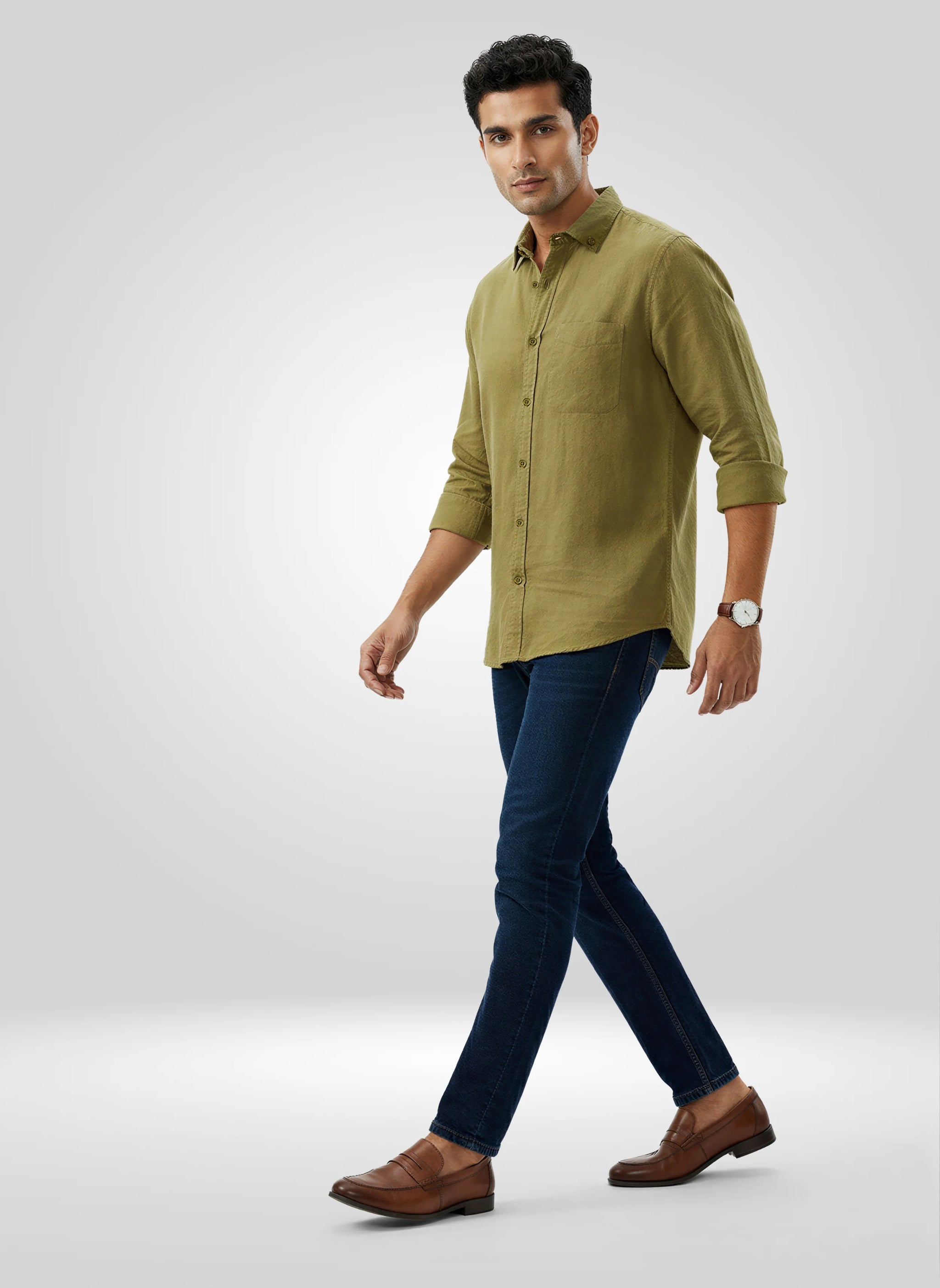 Men Shirt Solid Green Regular Fit