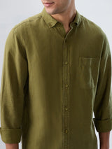 Men Shirt Solid Green Regular Fit