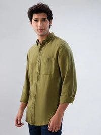 Men Shirt Solid Green Regular Fit