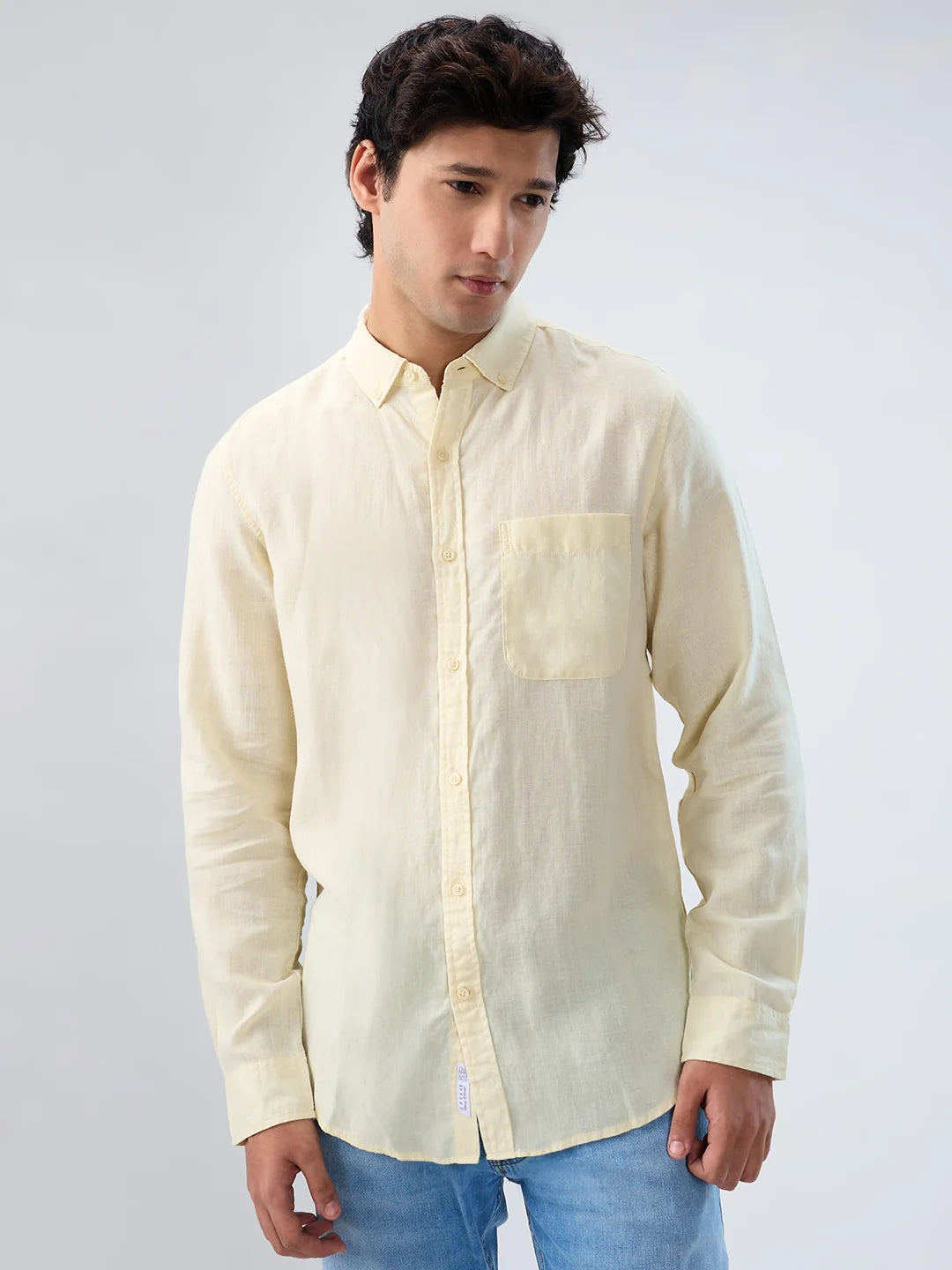 Men Shirt Solid Beige Regular Fit