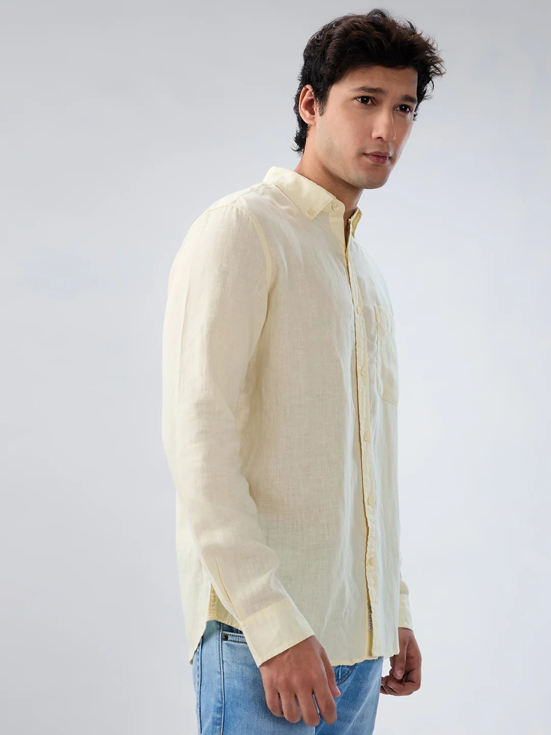 Men Shirt Solid Beige Regular Fit