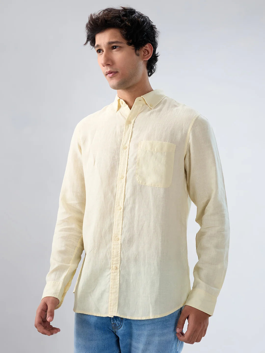 Men Shirt Solid Beige Regular Fit