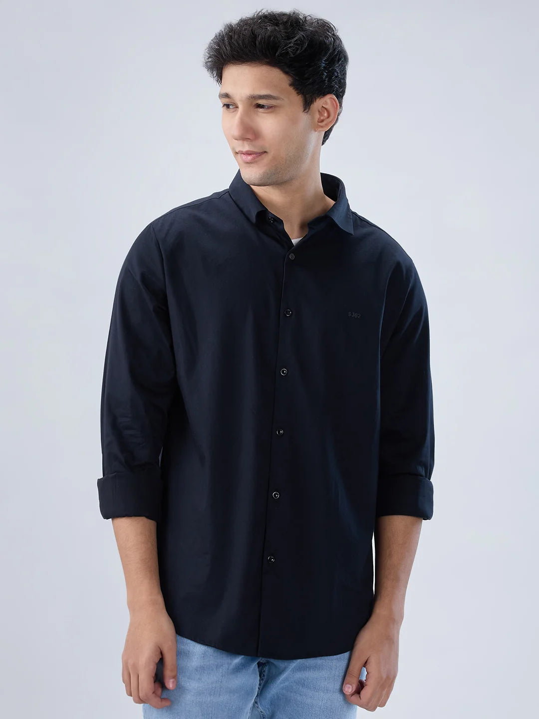 Men Shirt Solid Black Regular Fit
