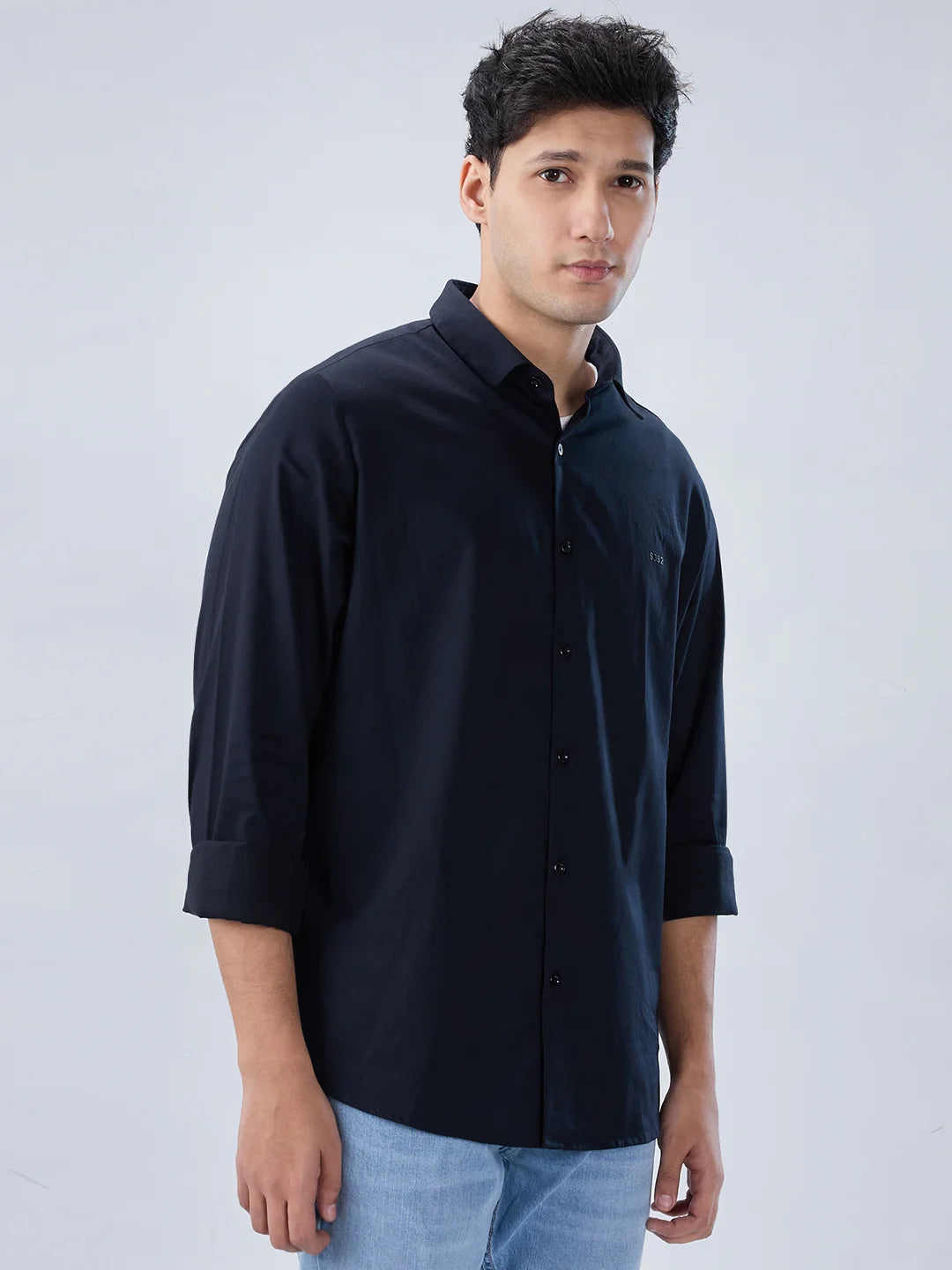 Men Shirt Solid Black Regular Fit