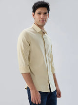 Men Shirt Solid Beige Regular Fit