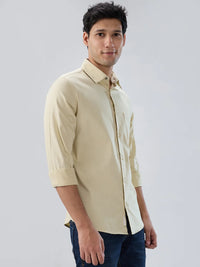 Men Shirt Solid Beige Regular Fit