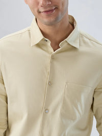 Men Shirt Solid Beige Regular Fit