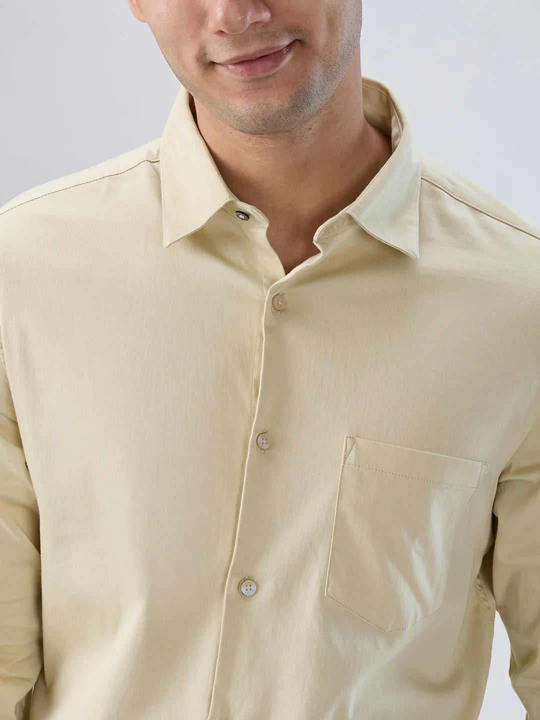 Men Shirt Solid Beige Regular Fit