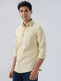 Men Shirt Solid Beige Regular Fit