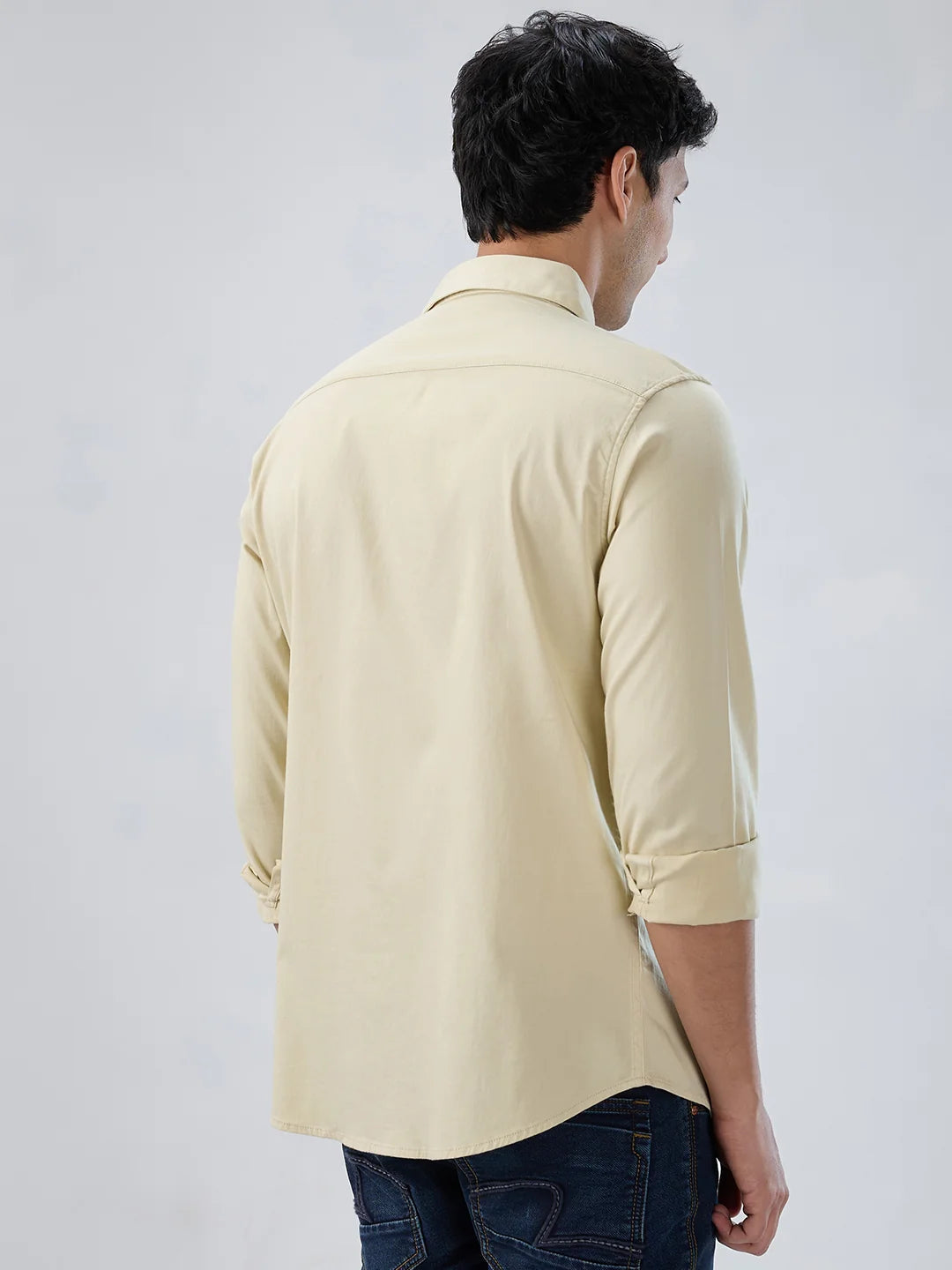 Men Shirt Solid Beige Regular Fit