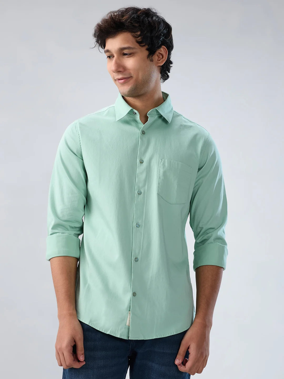 Men Shirt Solid Green Regular Fit