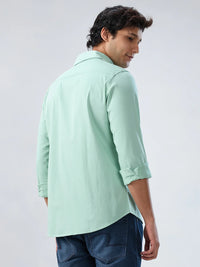 Men Shirt Solid Green Regular Fit