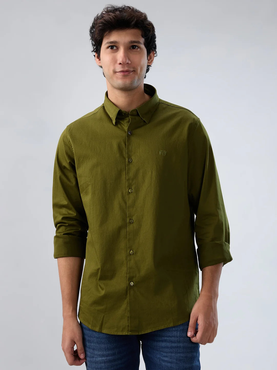Men Shirt Solid Green Regular Fit