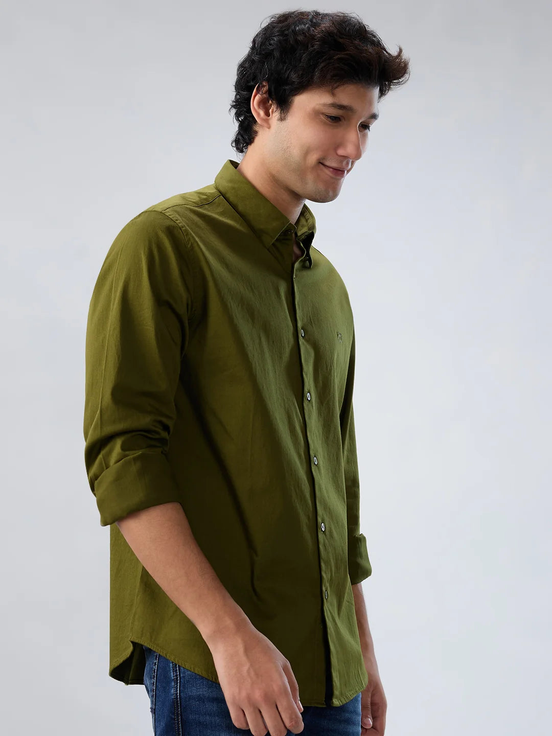 Men Shirt Solid Green Regular Fit