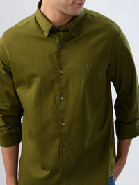 Men Shirt Solid Green Regular Fit
