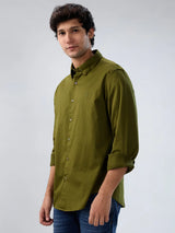Men Shirt Solid Green Regular Fit
