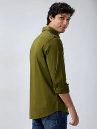 Men Shirt Solid Green Regular Fit