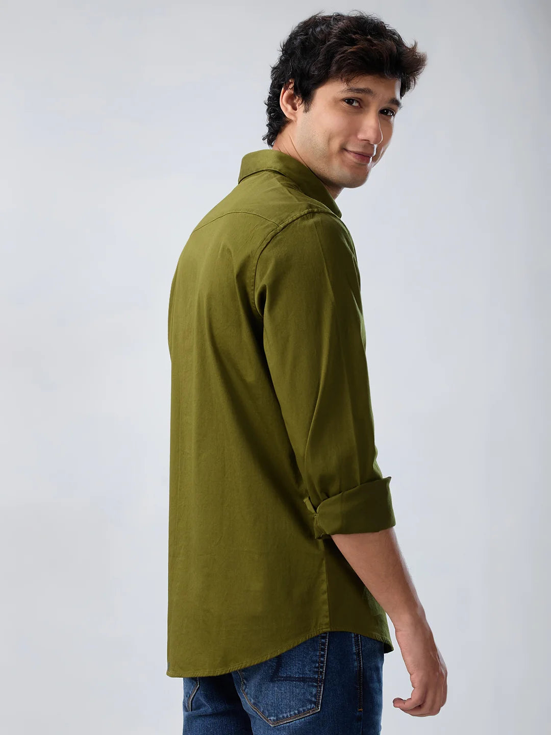 Men Shirt Solid Green Regular Fit
