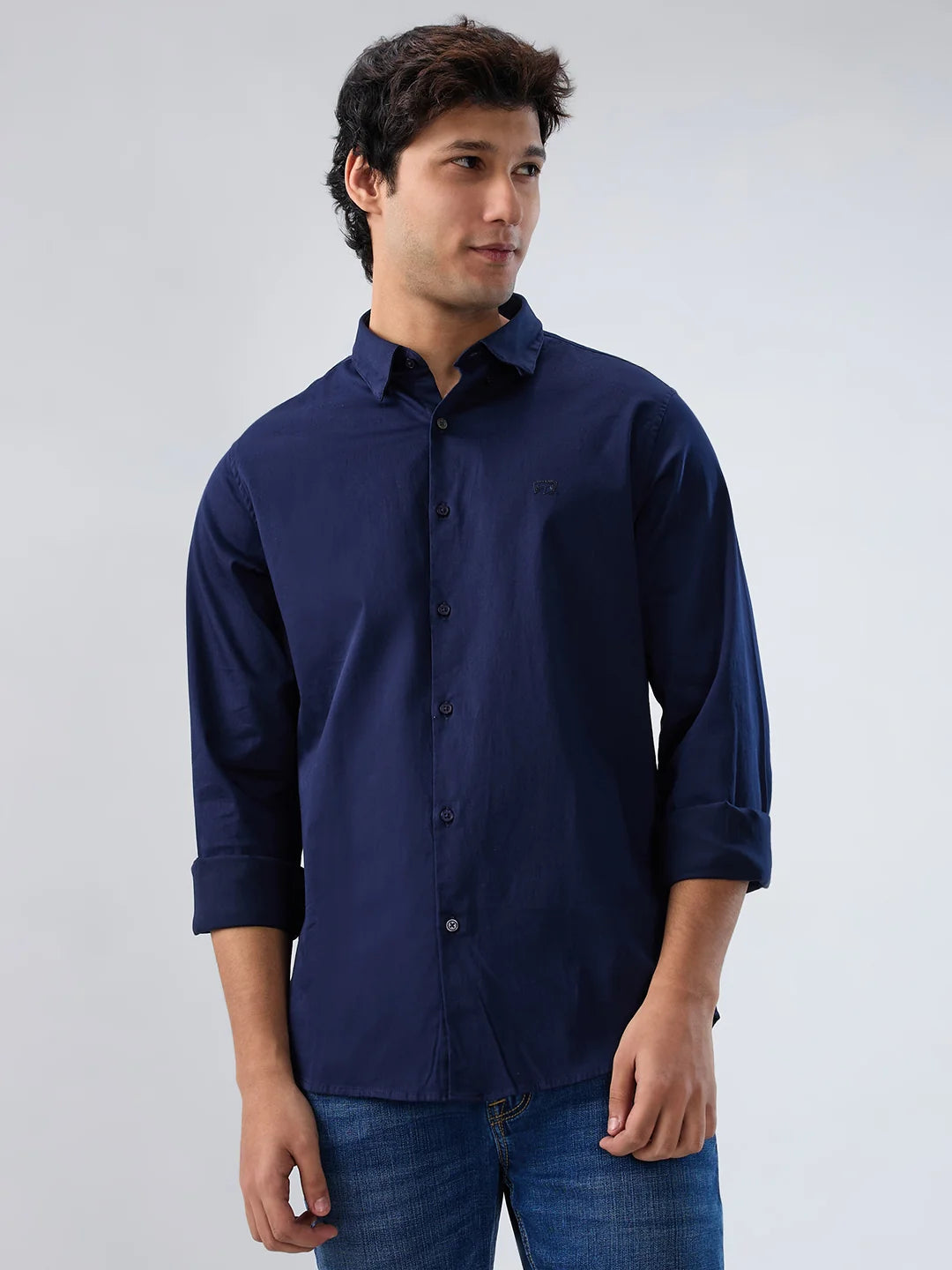 Men Shirt Solid Navy Blue Regular Fit
