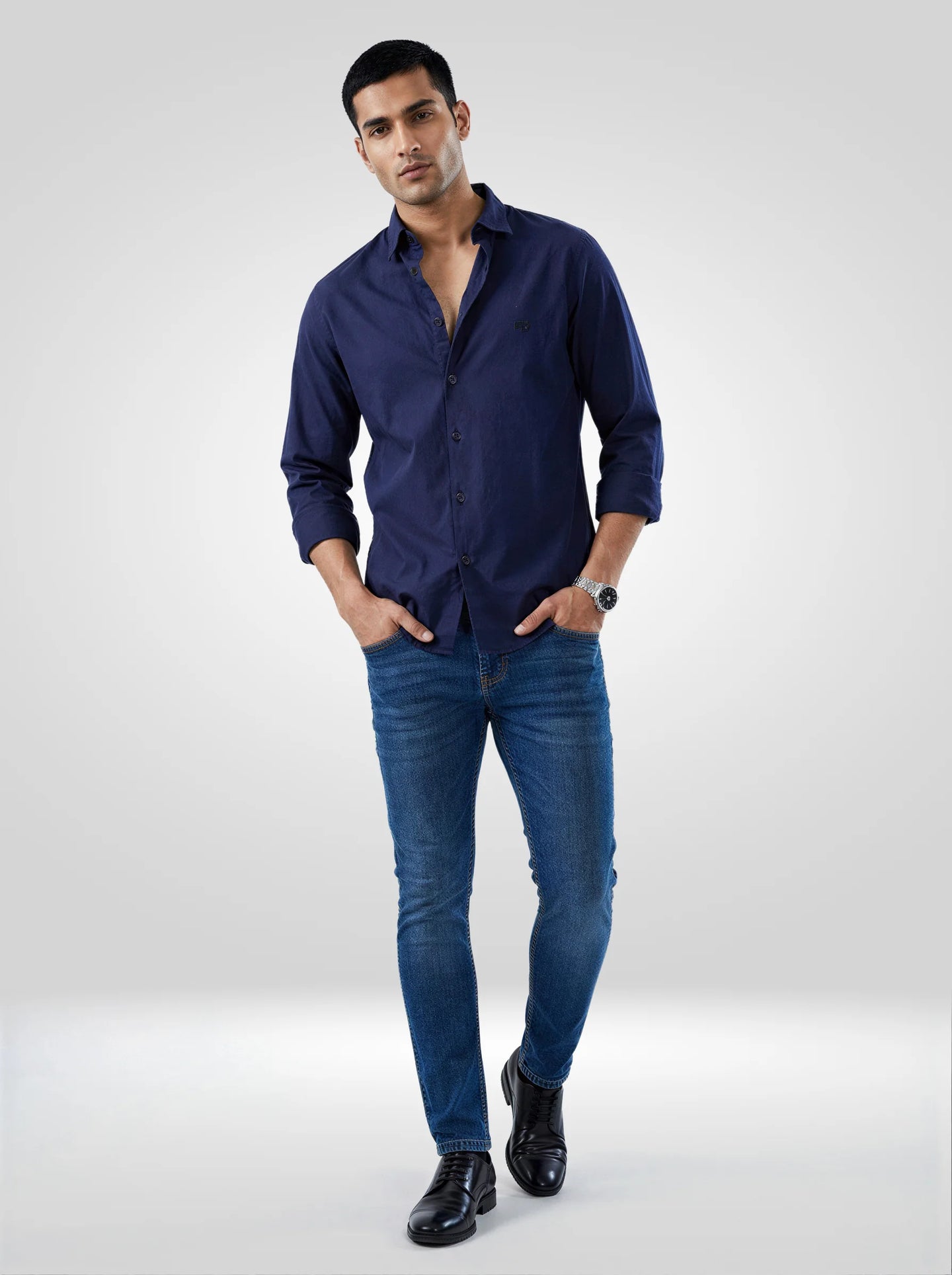 Men Shirt Solid Navy Blue Regular Fit