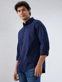 Men Shirt Solid Navy Blue Regular Fit