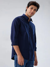 Men Shirt Solid Navy Blue Regular Fit