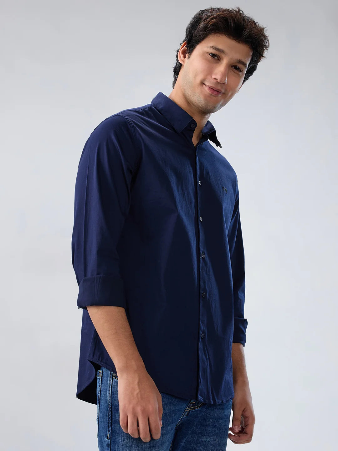 Men Shirt Solid Navy Blue Regular Fit