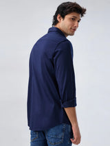 Men Shirt Solid Navy Blue Regular Fit