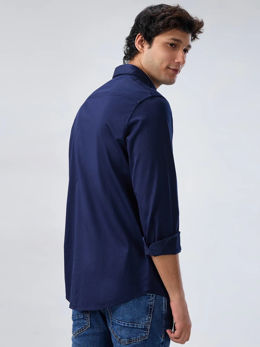 Men Shirt Solid Navy Blue Regular Fit