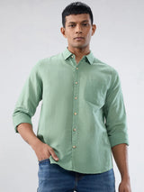 Men Shirt Solid Green Regular Fit