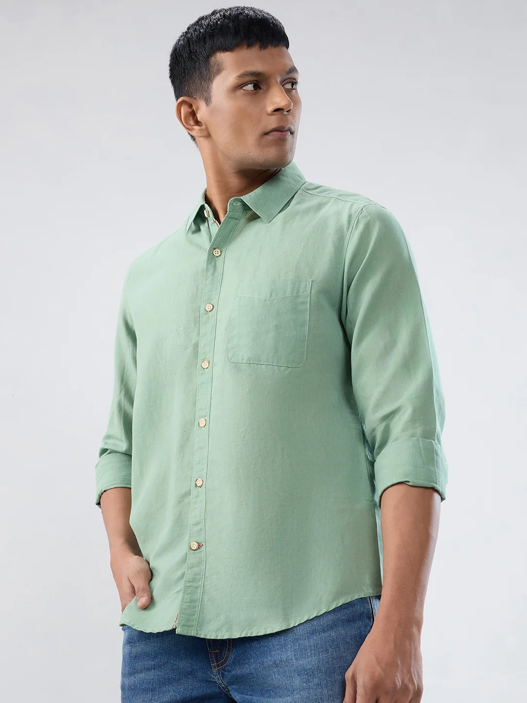 Men Shirt Solid Green Regular Fit